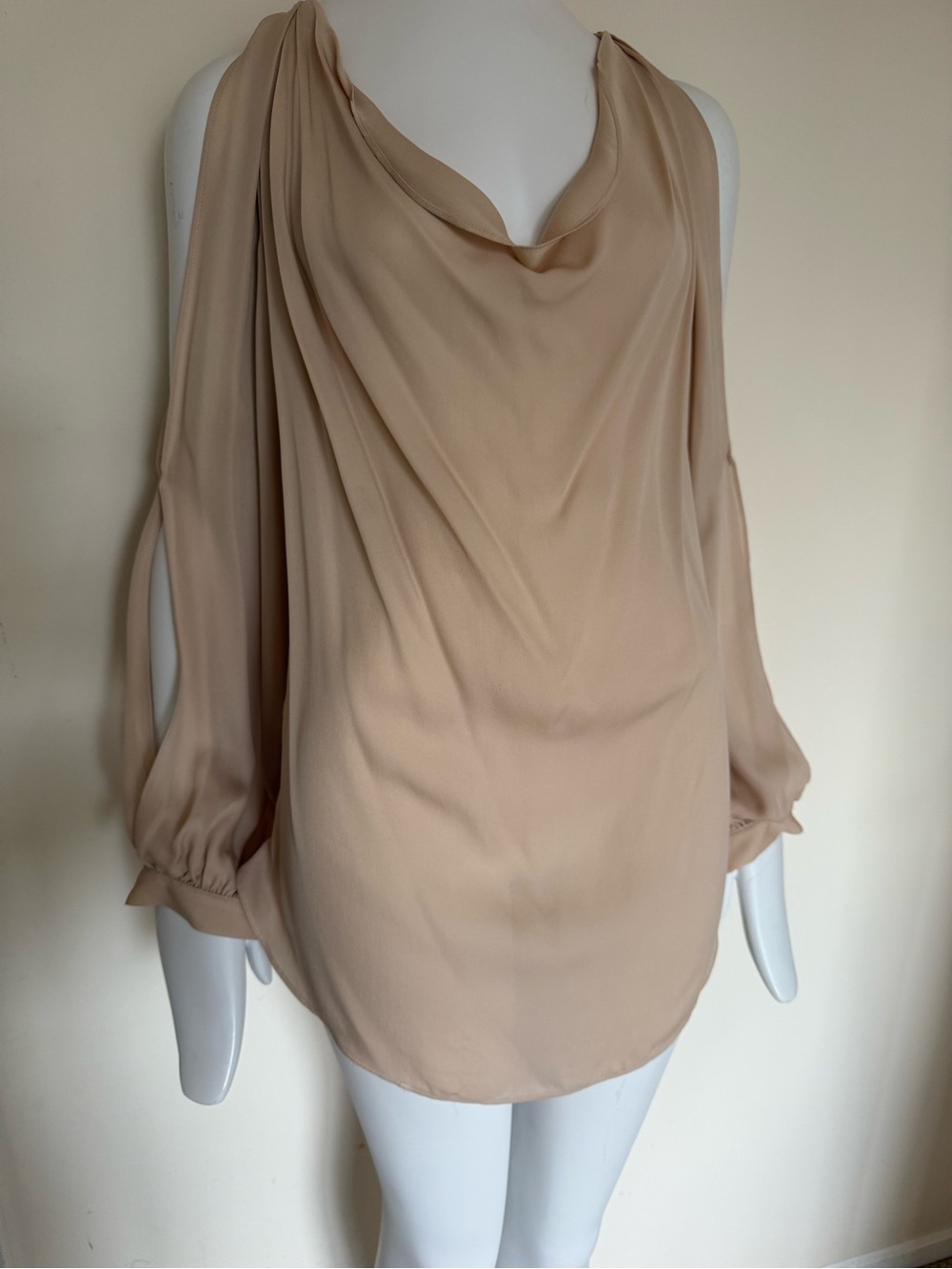 Haute Hippie Nude Beige Cold-Shoulder Drape Neck Blouse Small